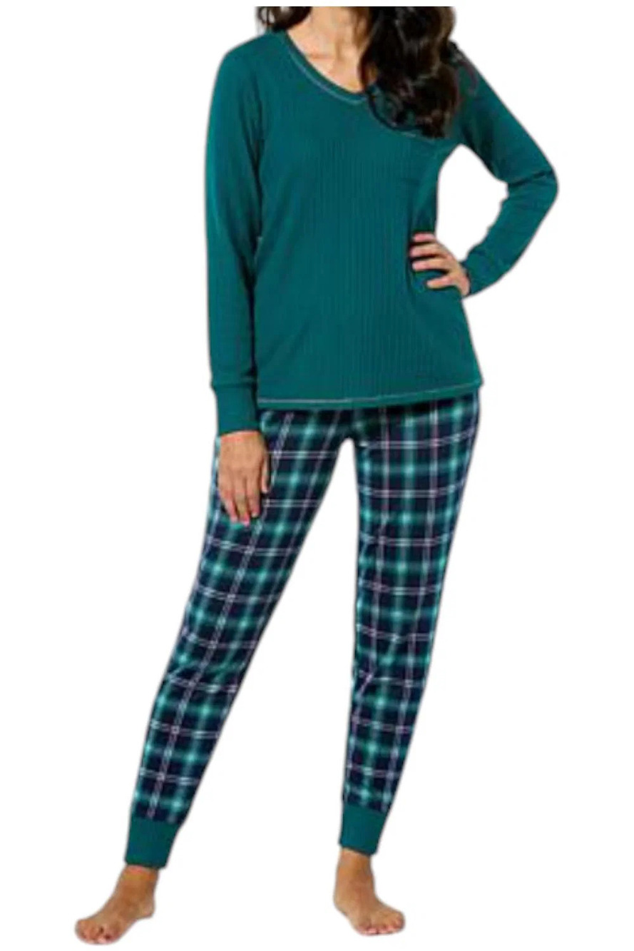 Comfort Code Women's 2-piece Ultra Rib Knit PJ Set Navy Plaid - Regular